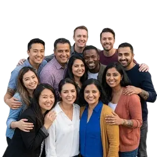 Happy diverse team members smiling